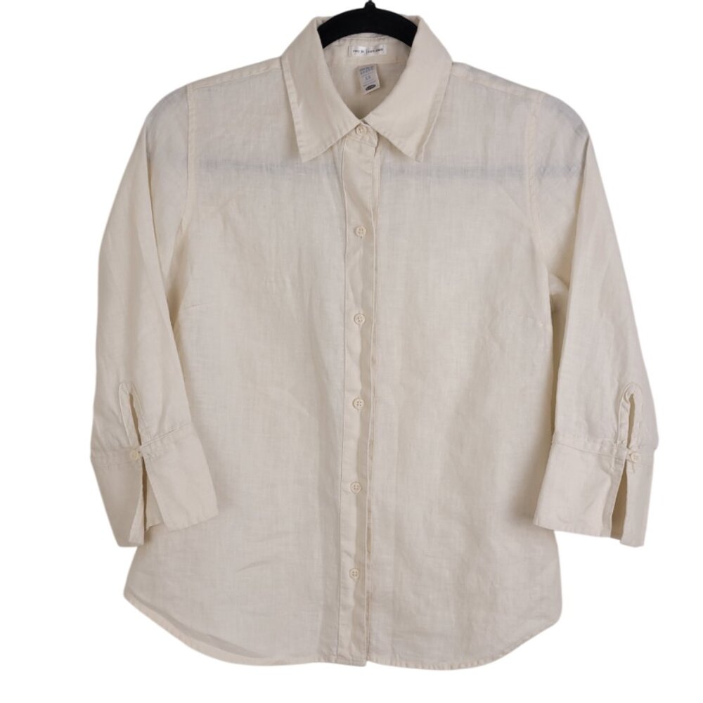 Old Navy Easy Fit Linen Cream Button Up Casual Shirt 3/4 Sleeves size XS